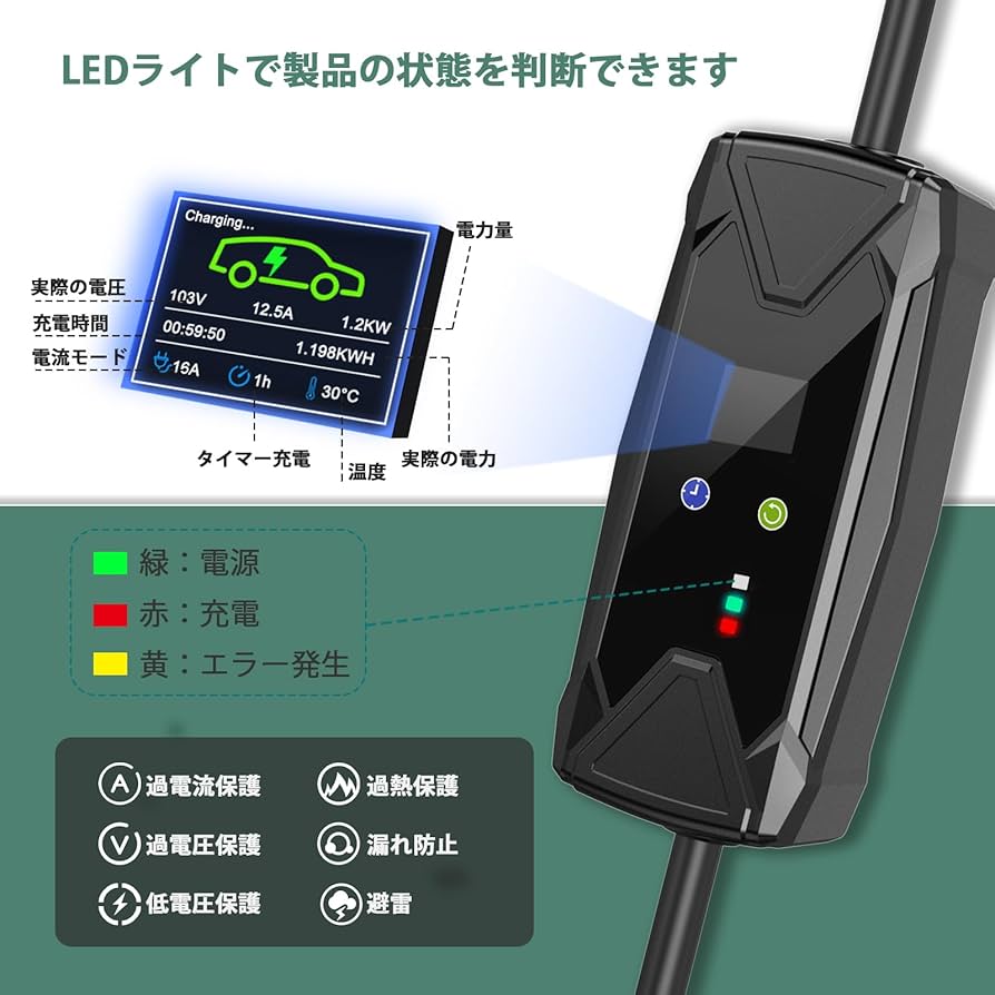 Amazon.co.jp: EvKasoku 100-125V 電気自動車 充電ケーブル EV